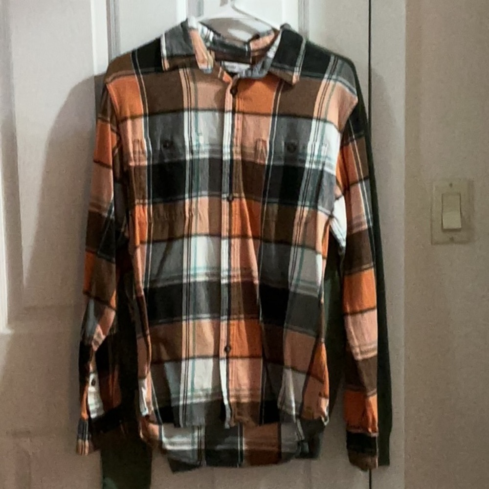 Casual Plaid Button-Down Shirt - Orange and Black